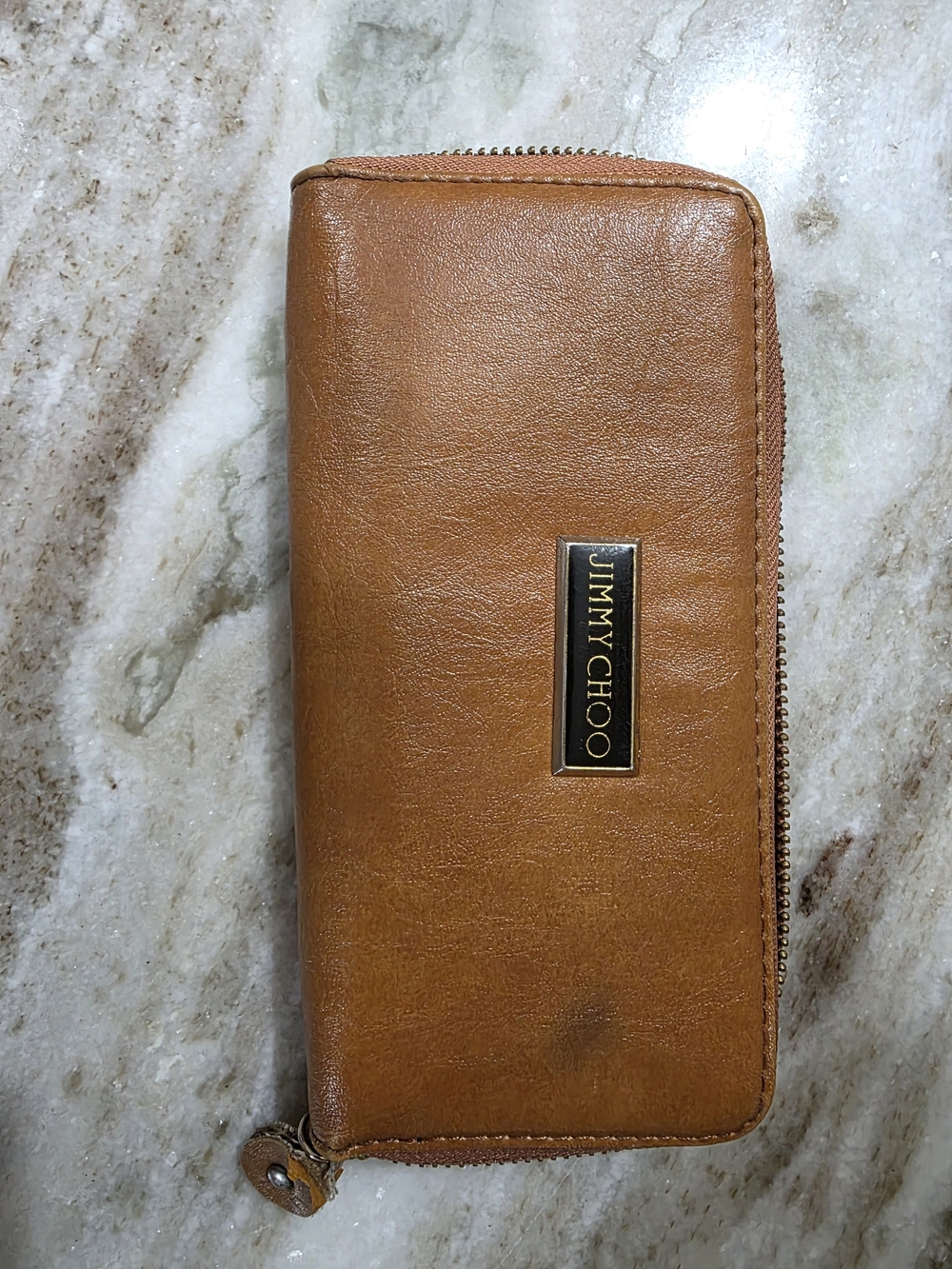 Jimmy Choo Tan Leather Zip Wallet